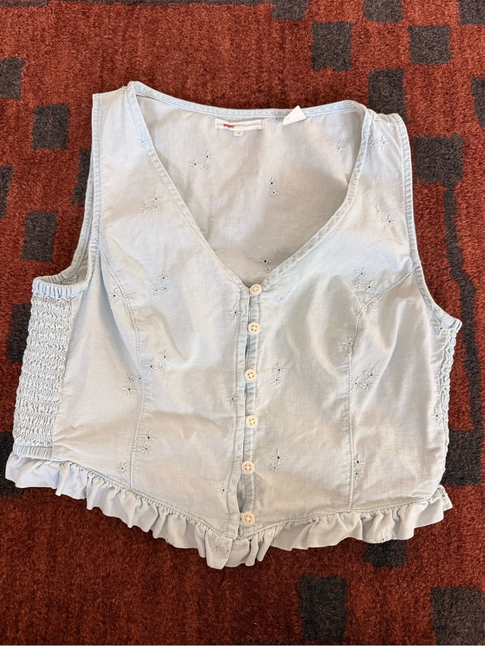 Levi's Light Blue Sleeveless Button-Up Top with Ruffle Hem Only worn once